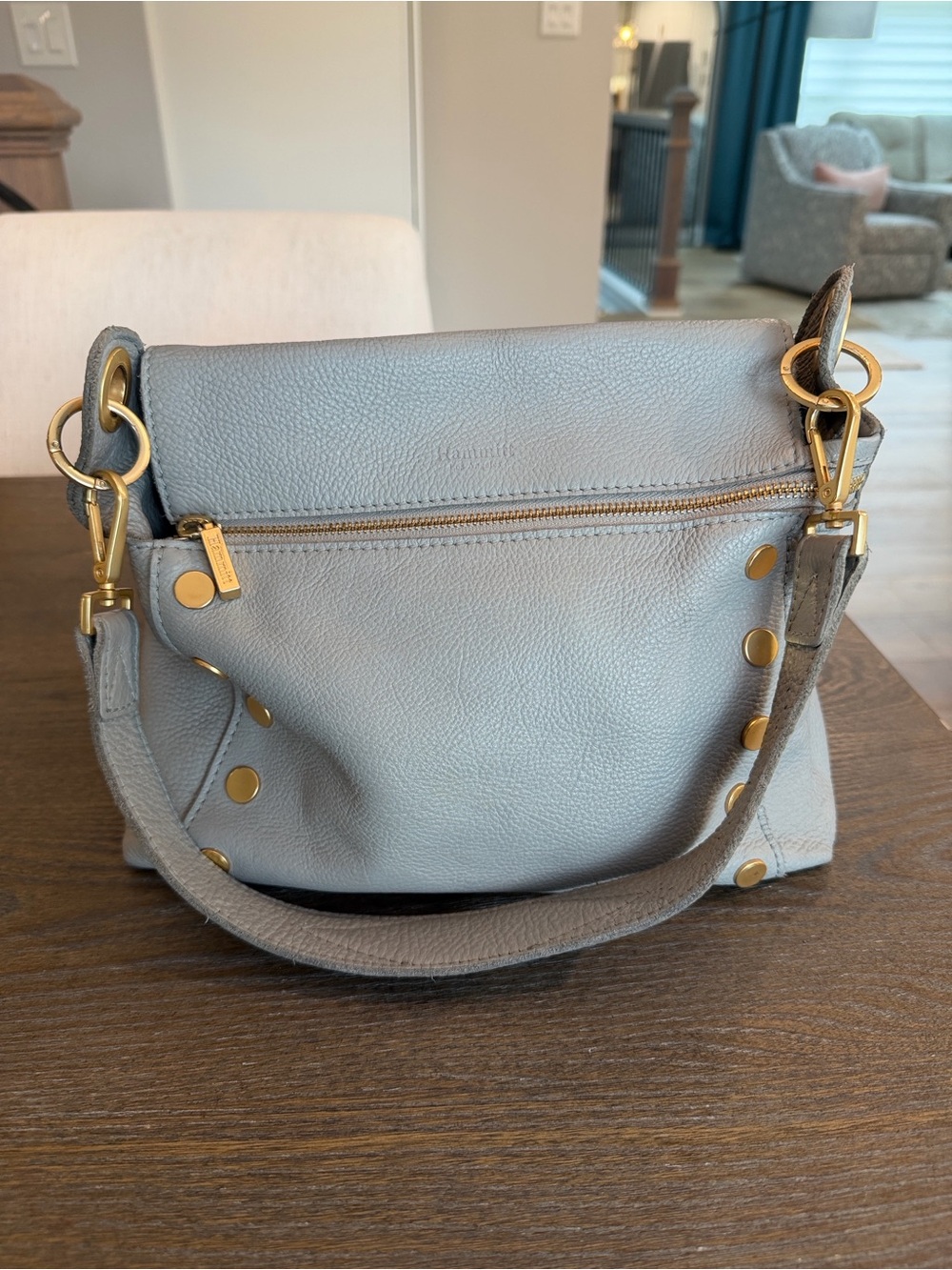 Hammit OG Bryant in Cozy Gray Leather Shoulder Bag or Crossbody w/ Gold Hardware